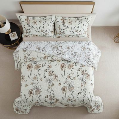 Kit Cobre Leito Colcha Magnus Solteiro 2 Peças Dupla Face Estampado Floral - Natural - 100% Poliéster