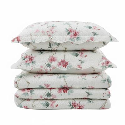 Kit Cobre Leito Colcha Magnus King 3 Peças Dupla Face Estampado Floral - Brisa Rosa - 100% Poliéster