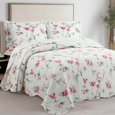 Kit Cobre Leito Colcha Magnus King 3 Peças Dupla Face Estampado Floral - Brisa Rosa - 100% Poliéster