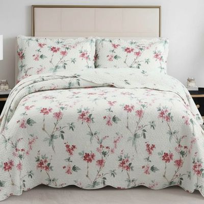 Kit Cobre Leito Colcha Magnus King 3 Peças Dupla Face Estampado Floral - Brisa Rosa - 100% Poliéster