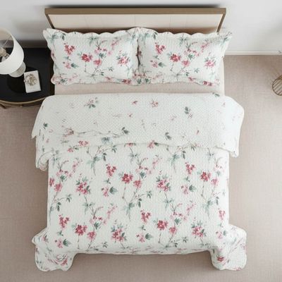 Kit Cobre Leito Colcha Magnus King 3 Peças Dupla Face Estampado Floral - Brisa Rosa - 100% Poliéster