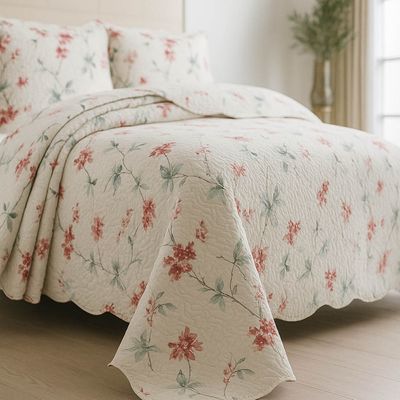 Kit Cobre Leito Colcha Magnus King 3 Peças Dupla Face Estampado Floral - Brisa Rosa - 100% Poliéster
