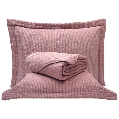Kit Cobre Leito Colcha Craft Queen 3 Peças Percal 300 Fios Dupla Face Texturizado - Malva