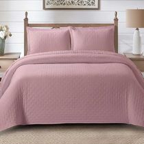 Kit Cobre Leito Colcha Craft Queen 3 Peças Percal 300 Fios Dupla Face Texturizado - Malva