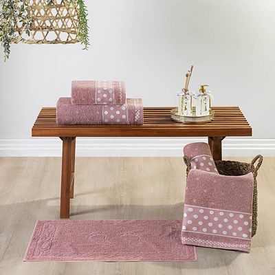 Jogo de Banho Toalhas Celine 5 Peças 100% Algodão 450g/m² Suave - Rosa