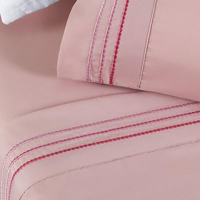 Jogo de Lençol Aria King 4 Peças MicroPercal 200 Fios Suave Detalhe Bordado - Sal Rosa