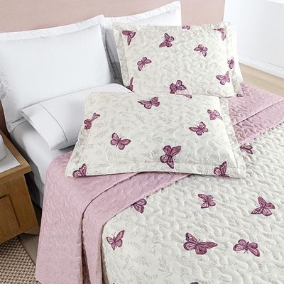Kit Cobre Leito Colcha Júlia Queen 3 Peças MicroPercal 200 Fios Dupla Face Estampado - Borboleta