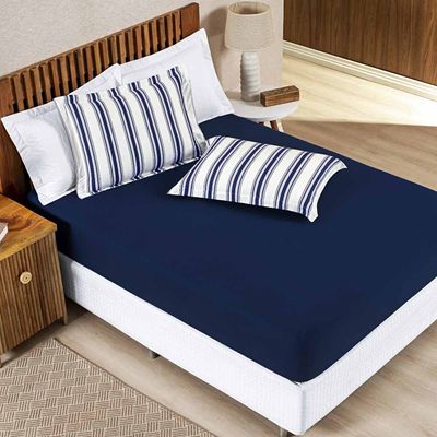 Jogo de Lençol Mimis King 3 Peças Malha 100% Algodão Extra Macio - Azul Marinho