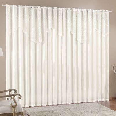 Cortina  Nicole 2 Metros Palha Tecido Microfibra Com Renda Floral Sala Quarto