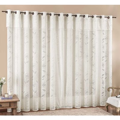 Cortina Luna 2,00m x 2,50m Palha Tecido Renda Floral Leve Para Sala ou Quarto