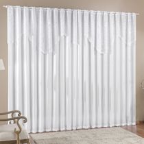 Cortina  Nicole 2 Metros Branca Tecido Microfibra Com Renda Floral Sala Quarto