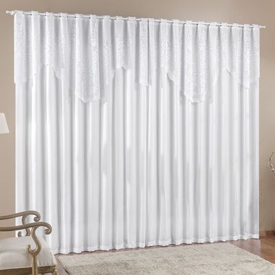 Cortina  Nicole 2 Metros Branca Tecido Microfibra Com Renda Floral Sala Quarto