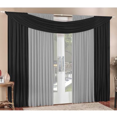 Cortina Alana 3,00m x 2,50m Preto com Cinza Tecido Malha Para Sala ou Quarto