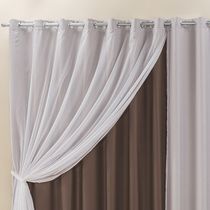 Cortina Elegance 2,00m x 1,70m Tabaco Tecido Semi Blackout Com Voal Moderna