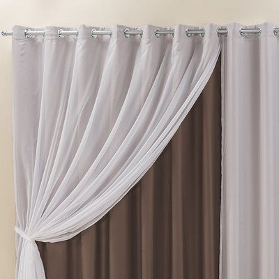 Cortina Elegance 2,00m x 1,70m Tabaco Tecido Semi Blackout Com Voal Moderna