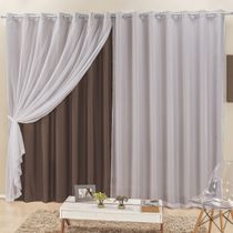 Cortina Elegance 2,00m x 1,70m Tabaco Tecido Semi Blackout Com Voal Moderna
