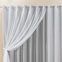 Cortina Elegance 2,00m x 1,70m Cinza Tecido Semi Blackout Com Voal Moderna