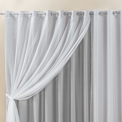 Cortina Elegance 2,00m x 1,70m Cinza Tecido Semi Blackout Com Voal Moderna