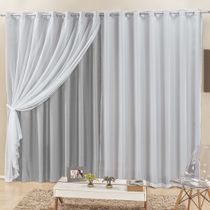 Cortina Elegance 2,00m x 1,70m Cinza Tecido Semi Blackout Com Voal Moderna