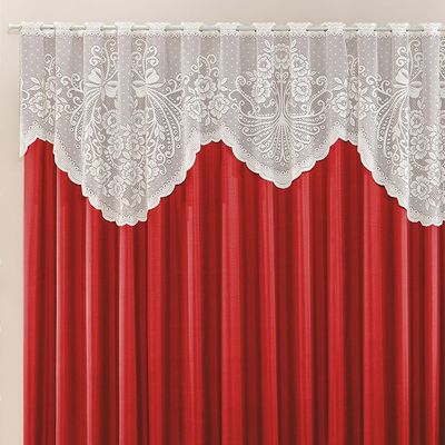 Cortina Nicole 2,00m x 1,70m Vermelha Tecido Microfibra com Renda Varão Simples