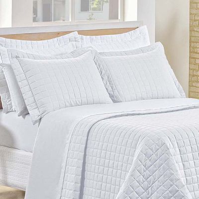 Kit Cobre Leito Colcha Eden Casal 3 Peças Percal 150 Fios 100% Algodão - Branco