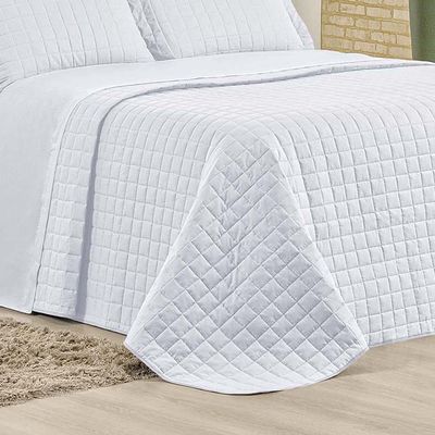 Kit Cobre Leito Colcha Eden Casal 3 Peças Percal 150 Fios 100% Algodão - Branco