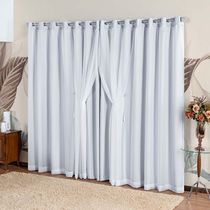 Cortina Idealle Tecido Blackout Voal Premium 4,00x2,70m Corta Luz Luxo Varão 4M - Gelo