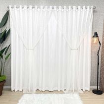 Cortina Aurora Cetim Amassado Tule Pérolas 3,00x2,50m Sala Quarto Varão 3M - Branco