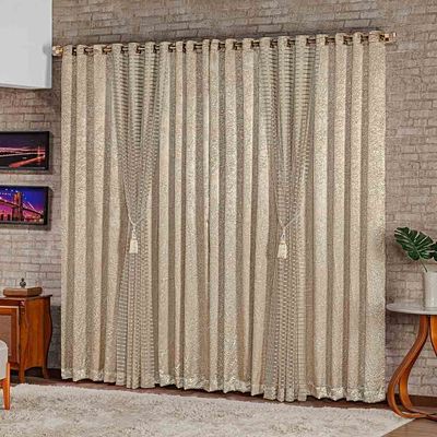 Cortina Mônaco Cetim Amassado Xale Brilhante 3,00x2,50m Sala Quarto Varão 3M - Bronze