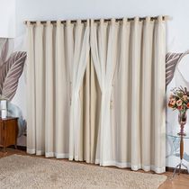 Cortina Idealle Tecido Blackout Voal Premium 3,00x2,50m Corta Luz Luxo Varão 3M - Palha