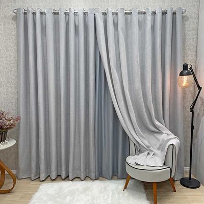 Cortina Nuance Microfibra Gaze Linho 4,00x2,70m Sala Quarto Varão 4M - Cinza