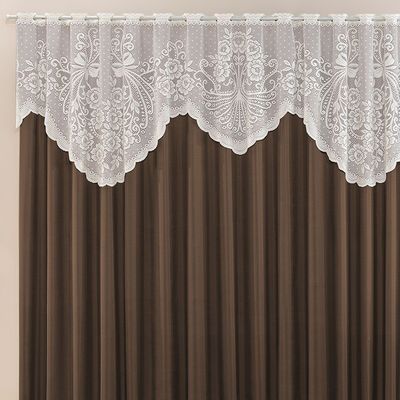 Cortina  Nicole 4 Metros Tabaco Tecido Microfibra Com Renda Floral Sala Quarto