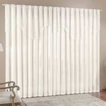 Cortina  Nicole 3 Metros Palha Tecido Microfibra Com Renda Floral Sala Quarto