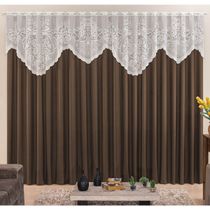 Cortina  Nicole 3 Metros Tabaco Tecido Microfibra Com Renda Floral Sala Quarto