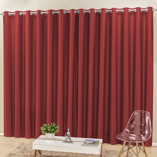 Cortina Madri 4,00m x 2,50m Vermelha LIso Tecido Semi Blackout Para Sala Quarto