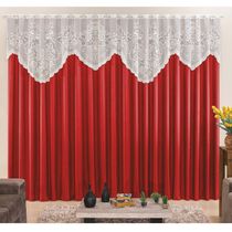 Cortina Nicole 4,00m x 2,50m Vermelha Tecido Microfibra com Renda Varão Simples