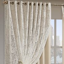 Cortina Monalisa 3,00m x 2,50m Varão Simples Tecido Blackout Com Renda Floral - Palha