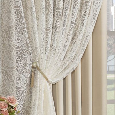 Cortina Monalisa 3,00m x 2,70m Varão Simples Tecido Blackout Com Renda Floral - Palha