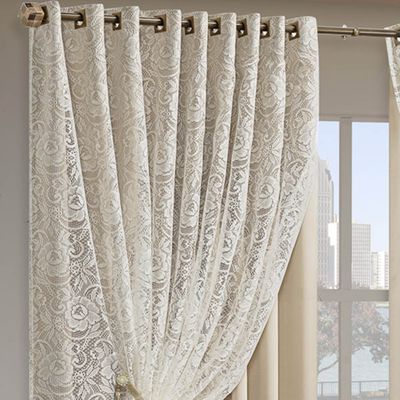 Cortina Monalisa 3,00m x 2,70m Varão Simples Tecido Blackout Com Renda Floral - Palha