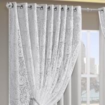 Cortina Monalisa 2,00m x 1,70m Tecido Blackout Com Renda Floral Luxo Varão Simples - Gelo