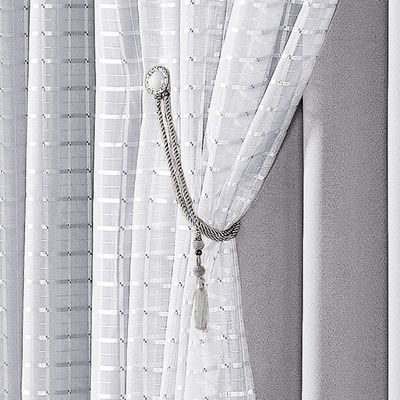 Cortina Realce 2,00m x 1,70m Tecido Semi Blackout Com Voil Xadrez Varão Simples - Cinza