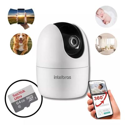 kit 2 Câmera Ip 360 Full Hd Im4 Mibo Intelbras + Sd 64gb Ultra