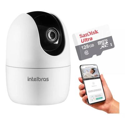 Câmera De Vídeo Wi-Fi Full HD Im4 C Branco Intelbras 110V/220V + Sd 128gb Ultra