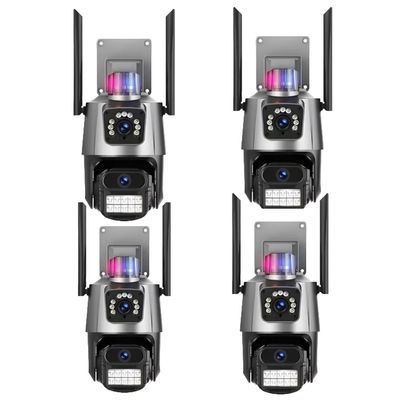 Kit 4 Câmera De Segurança Externa Lente Dupla 4k Led Sirene Policial