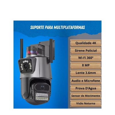 Kit 4 Câmera De Segurança Externa Lente Dupla 4k Led Sirene Policial