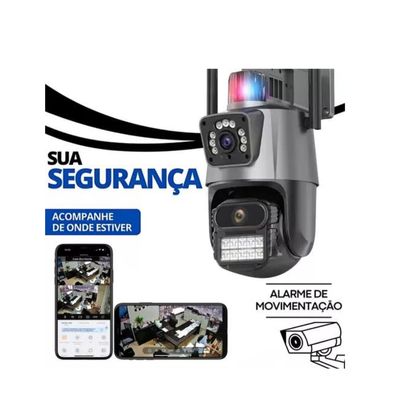 Câmera De Segurança Externa Lente Dupla 4k Led Sirene Policial Cartão 128gb