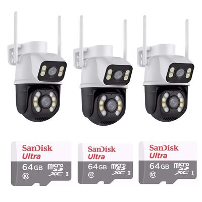 Kit 3 Câmera Importada Wi-fi Smart Lente Dupla Externa Cartão de Memória 64gb