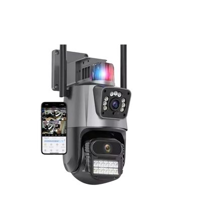 Kit 4 Câmera De Segurança Externa Lente Dupla 4k Led Sirene Policial Cartão 64gb