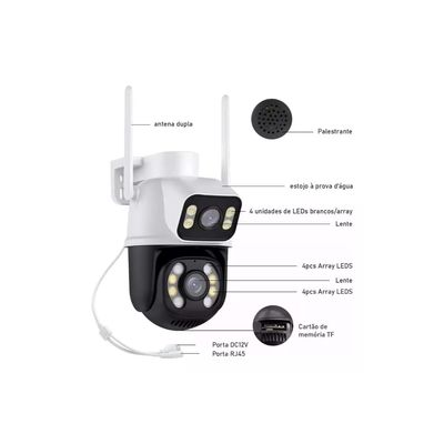 Kit 3 Câmera Importada Wi-fi Smart Lente Dupla Externa Cartão de Memória 64gb