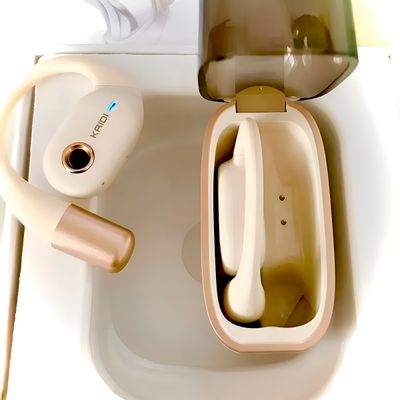 Fone Aberto Condução Óssea Bege Auricular Bluetooth - Som Claro e Design Elegante
